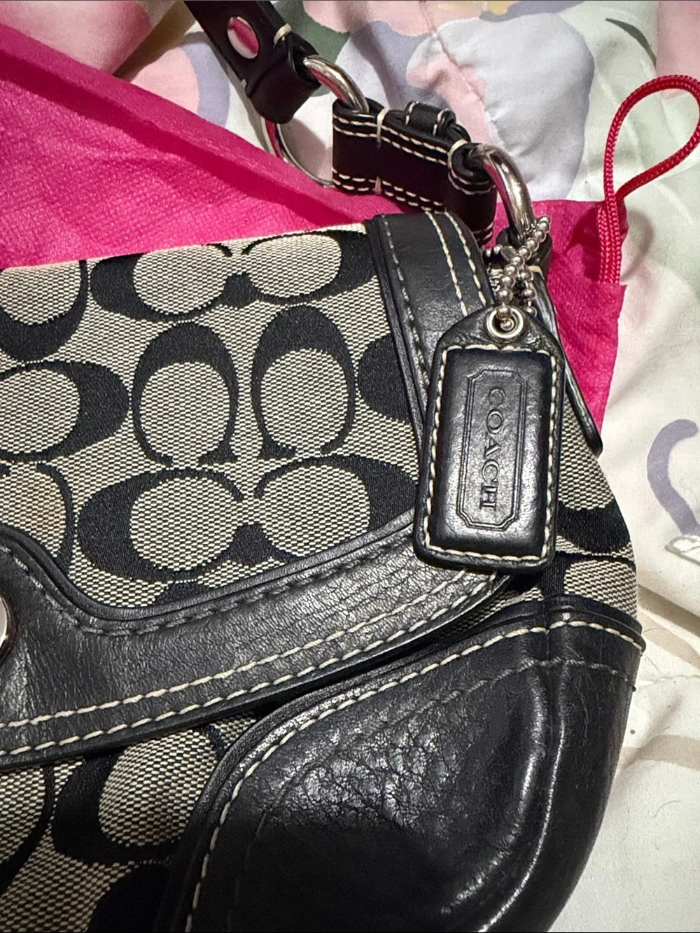 Coach Black and Gray Signature Canvas Shoulder Bag